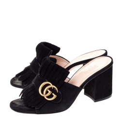 مملوكة مسبقًا حذاء مولز غوتشى شراشيب  مارمونت جي جى جلد سويدى أسود مقاس 37