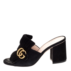 مملوكة مسبقًا حذاء مولز غوتشى شراشيب  مارمونت جي جى جلد سويدى أسود مقاس 37