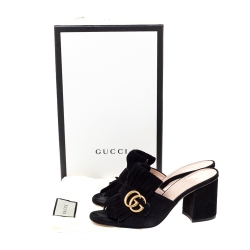 مملوكة مسبقًا حذاء مولز غوتشى شراشيب  مارمونت جي جى جلد سويدى أسود مقاس 37