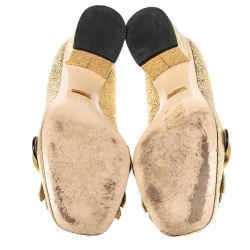 Pre Owned Gucci Metallic Gold Foil Leather GG Marmont Fringe Detail Block Heel Pumps Size 37