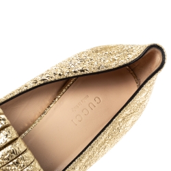 Pre Owned Gucci Metallic Gold Foil Leather GG Marmont Fringe Detail Block Heel Pumps Size 37