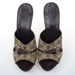 مملوكة مسبقًا Gucci Guccissima Canvas Icon Bit High Heel Clogs Size 40