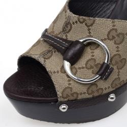 مملوكة مسبقًا Gucci Guccissima Canvas Icon Bit High Heel Clogs Size 40