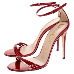 مملوكة مسبقًا Gucci Red Patent Leather Strappy Ankle Strap Sandals Size 37