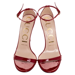 مملوكة مسبقًا Gucci Red Patent Leather Strappy Ankle Strap Sandals Size 37