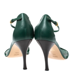 مملوكة مسبقًا صندل غوتشي سير كاحل جلد غوتشيسيما أخضر مقاس 40