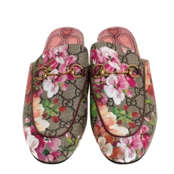 مملوكة مسبقًا Gucci Pink GG Canvas Blooms Princetown Mule Sandals Size 38.5 