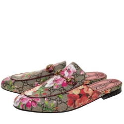 مملوكة مسبقًا Gucci Pink GG Canvas Blooms Princetown Mule Sandals Size 38.5 