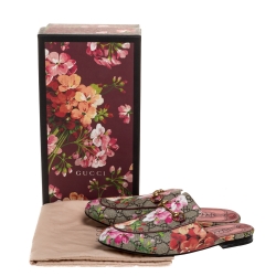 مملوكة مسبقًا Gucci Pink GG Canvas Blooms Princetown Mule Sandals Size 38.5 