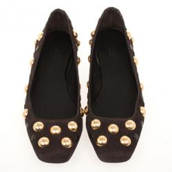 Pre Owned Gucci Brown Suede 'Babouska' Studded Ballet Flats Size 38
