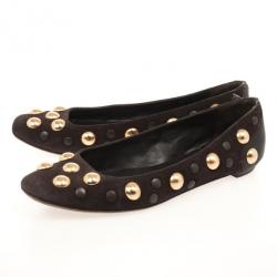 Pre Owned Gucci Brown Suede 'Babouska' Studded Ballet Flats Size 38