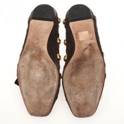 Pre Owned Gucci Brown Suede 'Babouska' Studded Ballet Flats Size 38