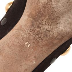 Pre Owned Gucci Brown Suede 'Babouska' Studded Ballet Flats Size 38