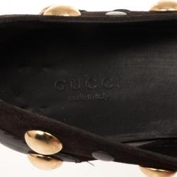 Pre Owned Gucci Brown Suede 'Babouska' Studded Ballet Flats Size 38
