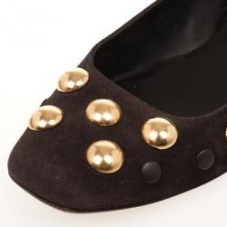 Pre Owned Gucci Brown Suede 'Babouska' Studded Ballet Flats Size 38