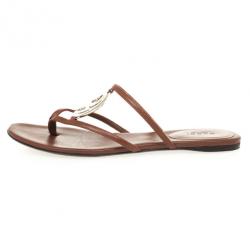 مملوكة مسبقًا Gucci Brown Leather GG Cage Flat Thong Sandals Size 38.5