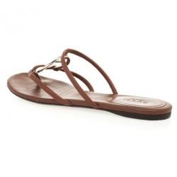 مملوكة مسبقًا Gucci Brown Leather GG Cage Flat Thong Sandals Size 38.5