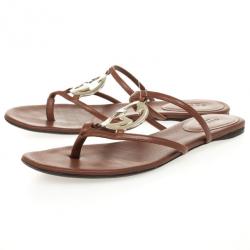 مملوكة مسبقًا Gucci Brown Leather GG Cage Flat Thong Sandals Size 38.5