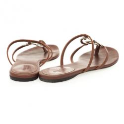 مملوكة مسبقًا Gucci Brown Leather GG Cage Flat Thong Sandals Size 38.5