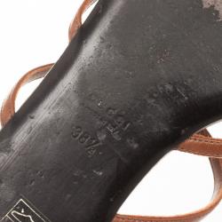 مملوكة مسبقًا Gucci Brown Leather GG Cage Flat Thong Sandals Size 38.5