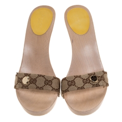 مملوكة مسبقًا Gucci Beige Guccissima Canvas Wooden Mules Size 40