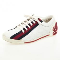 Pre Owned Gucci White Guccissima Canvas Sneakers With Web Detail Size 37