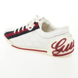 Pre Owned Gucci White Guccissima Canvas Sneakers With Web Detail Size 37