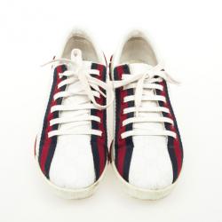 Pre Owned Gucci White Guccissima Canvas Sneakers With Web Detail Size 37