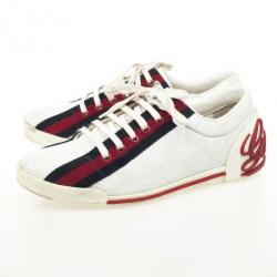 Pre Owned Gucci White Guccissima Canvas Sneakers With Web Detail Size 37