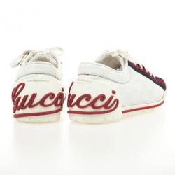 Pre Owned Gucci White Guccissima Canvas Sneakers With Web Detail Size 37