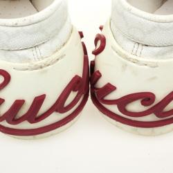 Pre Owned Gucci White Guccissima Canvas Sneakers With Web Detail Size 37