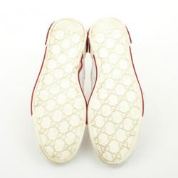 Pre Owned Gucci White Guccissima Canvas Sneakers With Web Detail Size 37