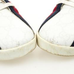 Pre Owned Gucci White Guccissima Canvas Sneakers With Web Detail Size 37