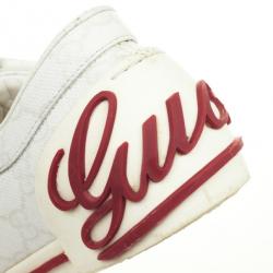 Pre Owned Gucci White Guccissima Canvas Sneakers With Web Detail Size 37