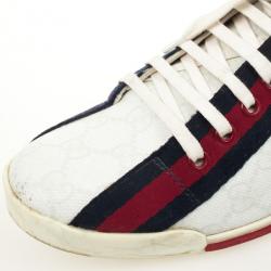 Pre Owned Gucci White Guccissima Canvas Sneakers With Web Detail Size 37