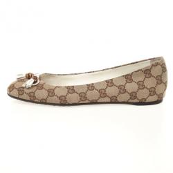 Pre Owned Gucci Guccissima Canvas Bamboo Tassel Ballet Flats Size 38.5