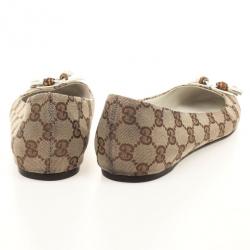 Pre Owned Gucci Guccissima Canvas Bamboo Tassel Ballet Flats Size 38.5
