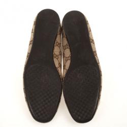 Pre Owned Gucci Guccissima Canvas Bamboo Tassel Ballet Flats Size 38.5