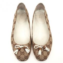 Pre Owned Gucci Guccissima Canvas Bamboo Tassel Ballet Flats Size 38.5