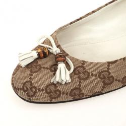 Pre Owned Gucci Guccissima Canvas Bamboo Tassel Ballet Flats Size 38.5