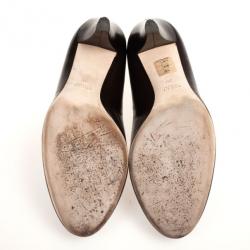 Pre Owned Gucci Dark Brown Leather 'Babouska' Heart Crest Pumps Size 39