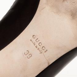 Pre Owned Gucci Dark Brown Leather 'Babouska' Heart Crest Pumps Size 39