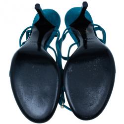 Pre Owned Gucci Turquoise Suede GG Cage Ankle Strap Sandals Size 39.5