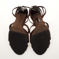 Pre Owned Gucci Brown Leather T-Strap Sandals Size 36