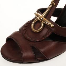 Pre Owned Gucci Brown Leather T-Strap Sandals Size 36