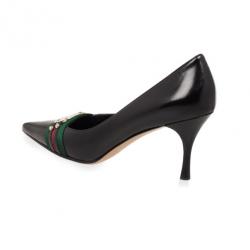 Pre Owned Gucci Black Leather Pointed Toe Pumps With Web Detail Size 39