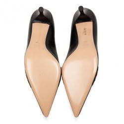 Pre Owned Gucci Black Leather Pointed Toe Pumps With Web Detail Size 39