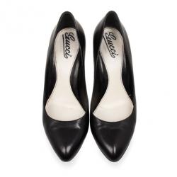 مملوكة مسبقًا Gucci Black Leather Animal Print Heel Pumps Size 37.5