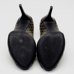 Pre Owned Gucci Black Leather New Hollywood Studded Horsebit Peep Toe Pumps Size 39