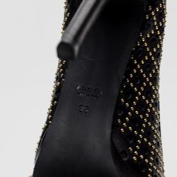 Pre Owned Gucci Black Leather New Hollywood Studded Horsebit Peep Toe Pumps Size 39